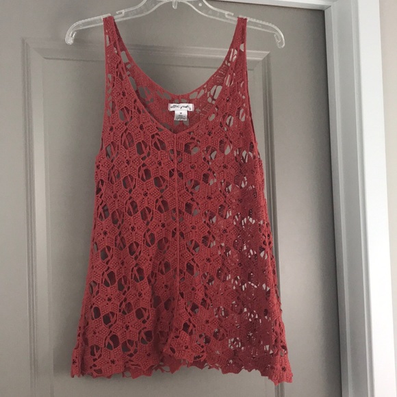 Ultra Pink Tops - Red-orange crochet tank